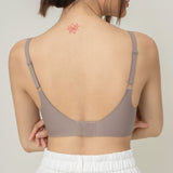 Rear view of Chantelle's Secret Tri-Cup Daily Seamless Bra in taupe, showcasing its sleek design with adjustable straps for a personalized fit.